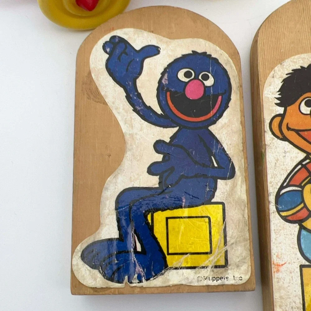 Vintage Sesame Street Wooden Train Set‎ Big Bird Ernie Cookie Monster Bert